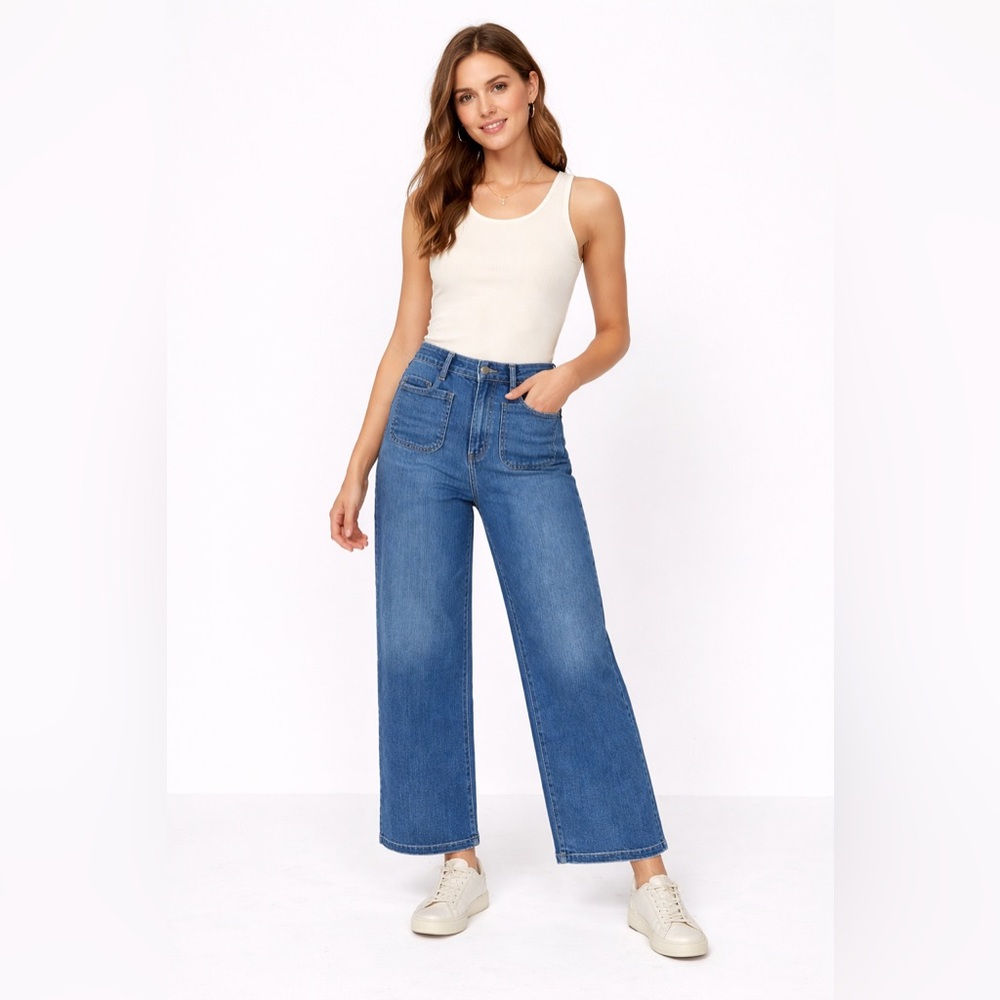 Madewell The Emmett Wide-Leg Full Length Jean Patch Pocket Edition Size 27 Blue